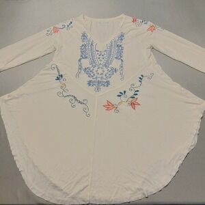 Soft Surroundings Tunic Large Floral Embroidery Bohemian Cottage Whimsi Prairie
